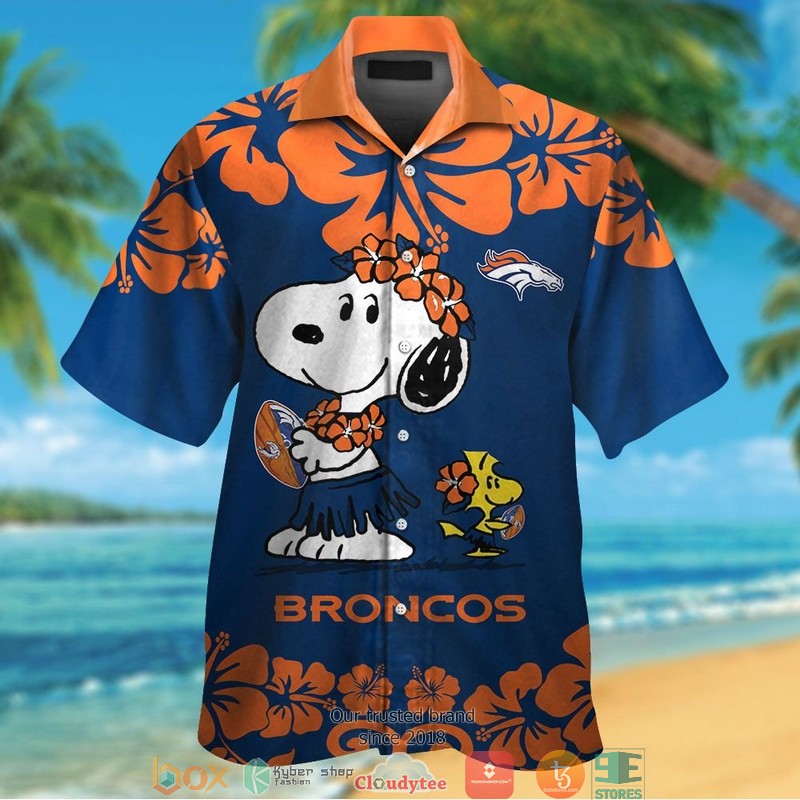 Denver Broncos Snoopy Hibiscus Orange Hawaiian Shirt, short