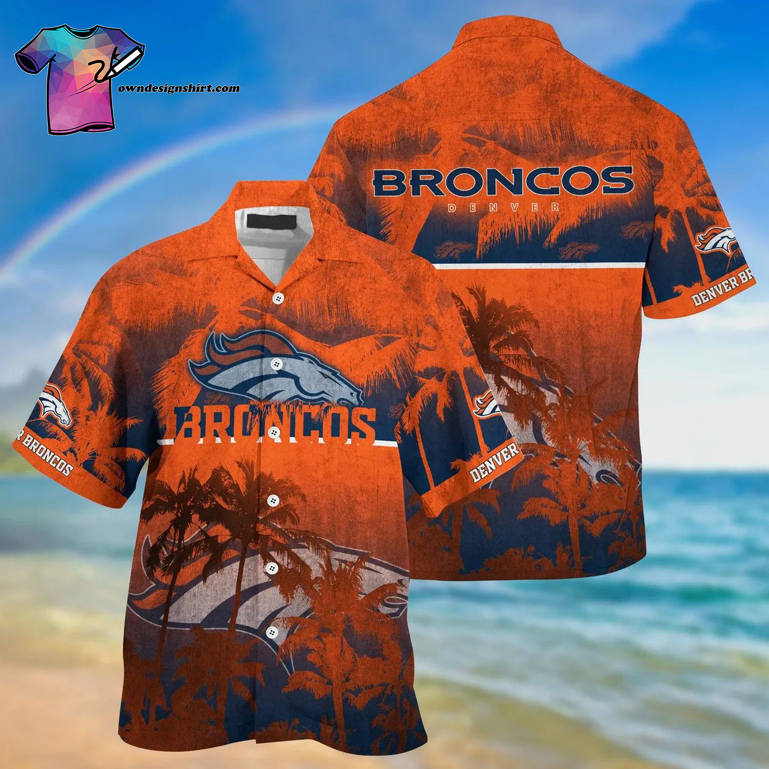 Denver Broncos Orange Floral Aloha Hawaiian Shirt