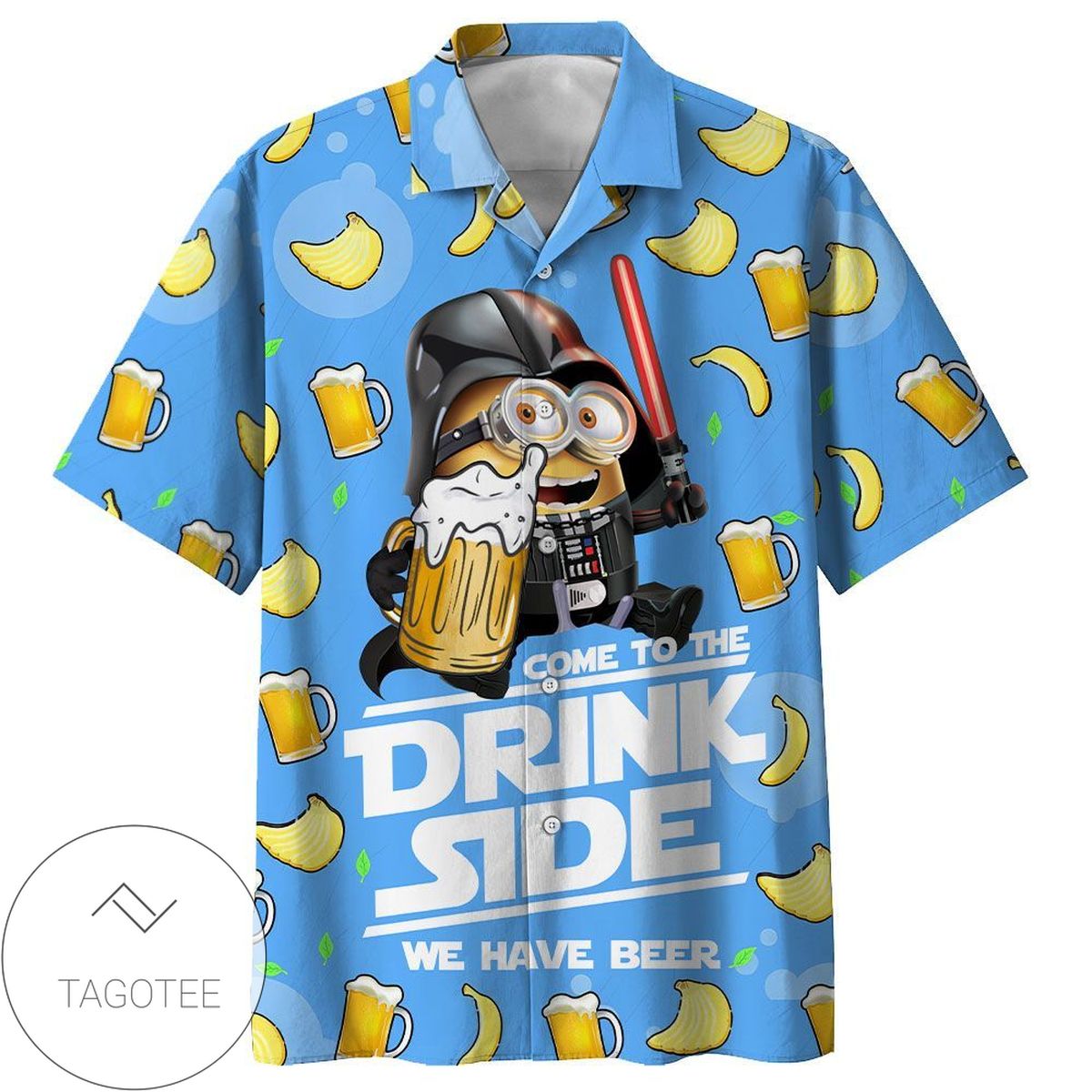 Despicable Me Minions Come To The Drink Side We Have Beer Hawaiian Graphic Print Short Sleeve Hawaiian Casual Shirt