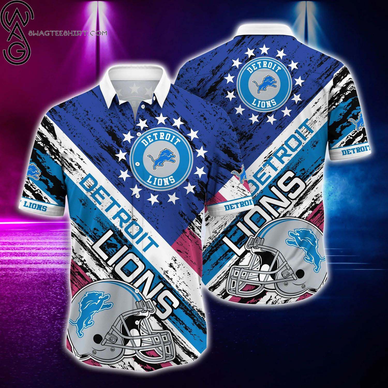 Detroit Lions American Flag Skull Summer Aloha Hawaiian Shirt