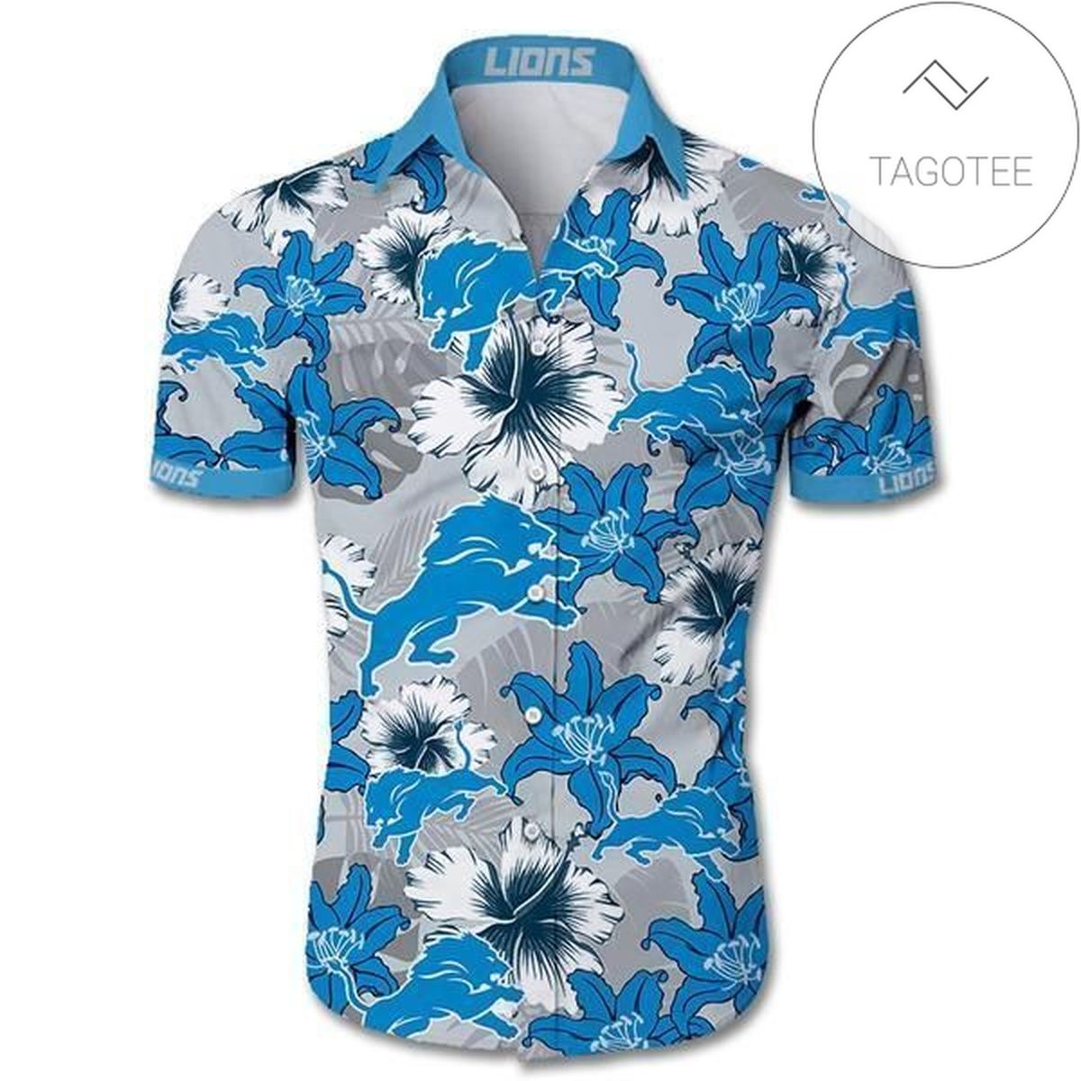 Detroit Lions LV All Over Print Summer Short Sleeve Hawaiian Beach Shirt – Blue