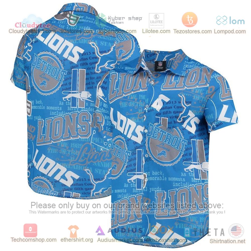 Detroit Lions Blue Thematic Button-Up Hawaiian Shirt