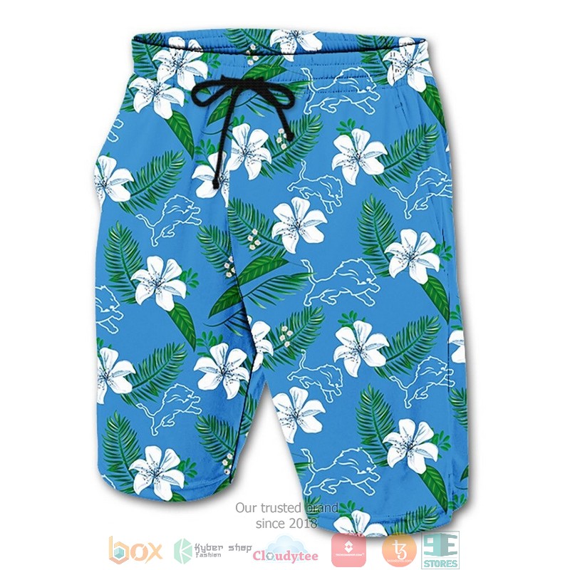 Detroit Lions Hibiscus Hawaiian Shorts