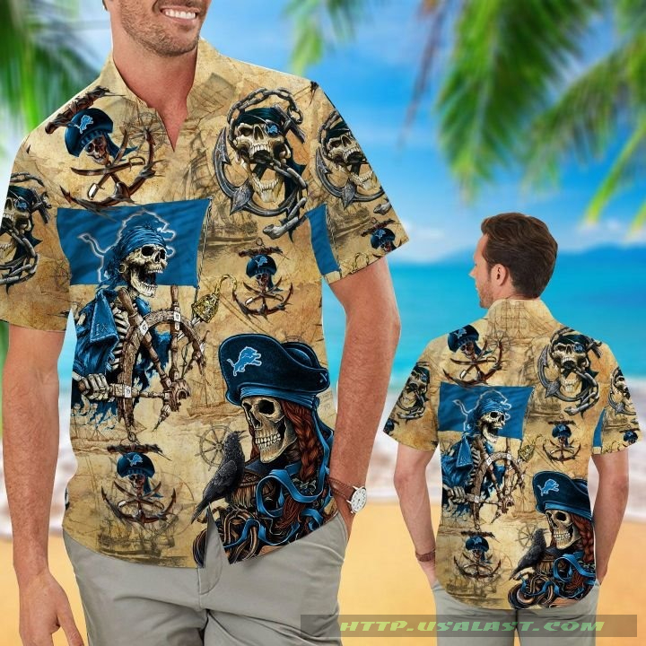 Detroit Lions Ocean Fishes Hawaiian Shirt Beach Short