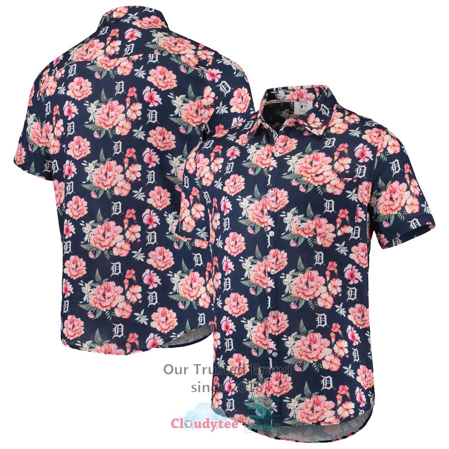 Detroit Tigers FOCO Floral Linen Navy Hawaiian Shirt