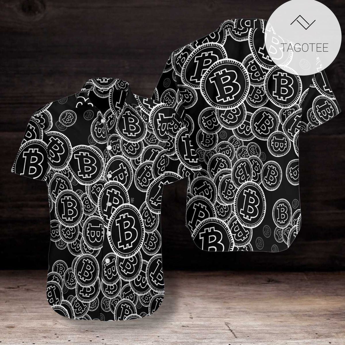 Digital Bitcoin Crypto Currency Pattern With Hotrod Flame Hawaiian Shirt