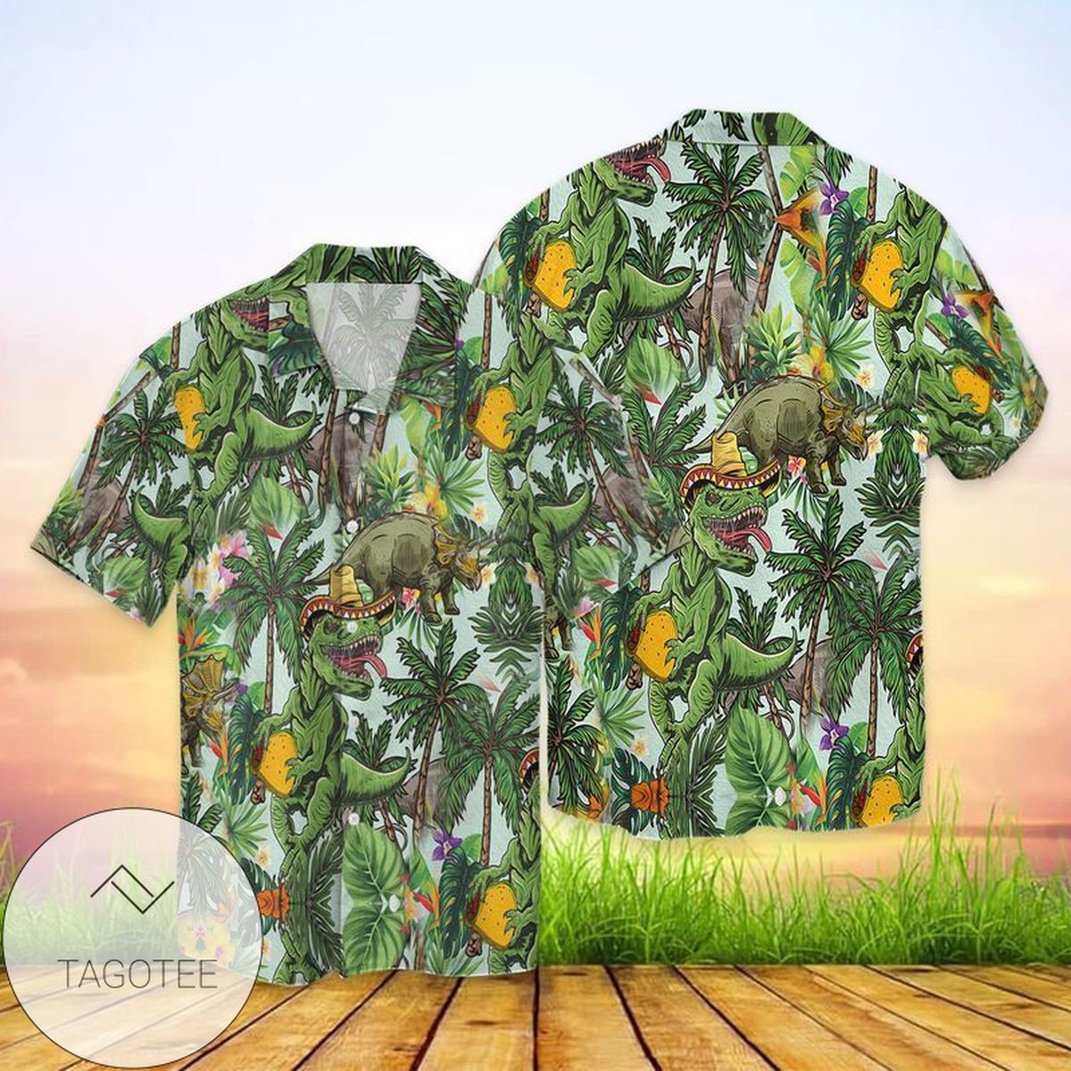 Dinosaur Collage Art Hawaiian Shirt