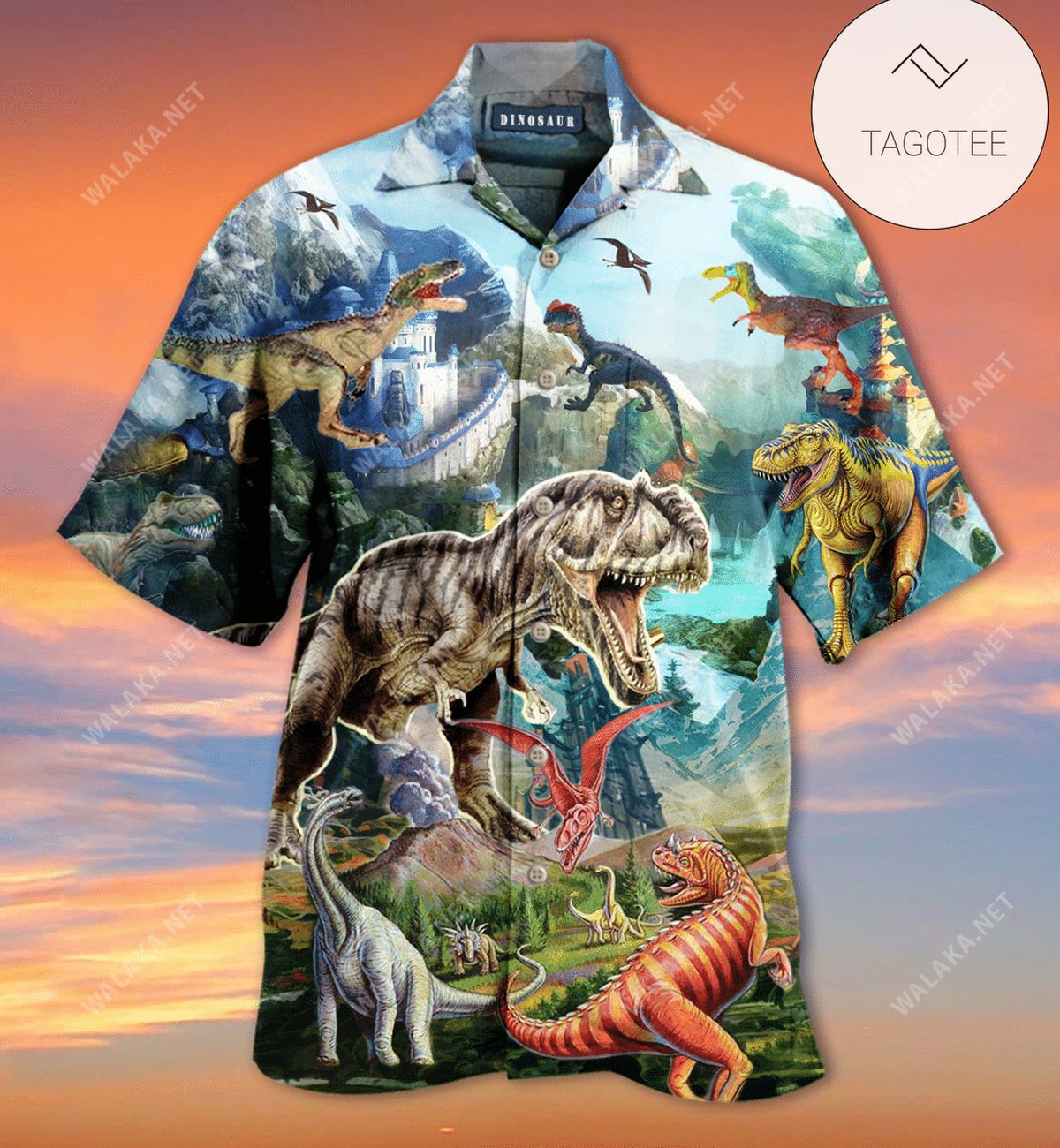 Dinosaur Hawaiian Shirt Scary Red Eyes Three Dinosaurs Black Hawaii Aloha Shirt