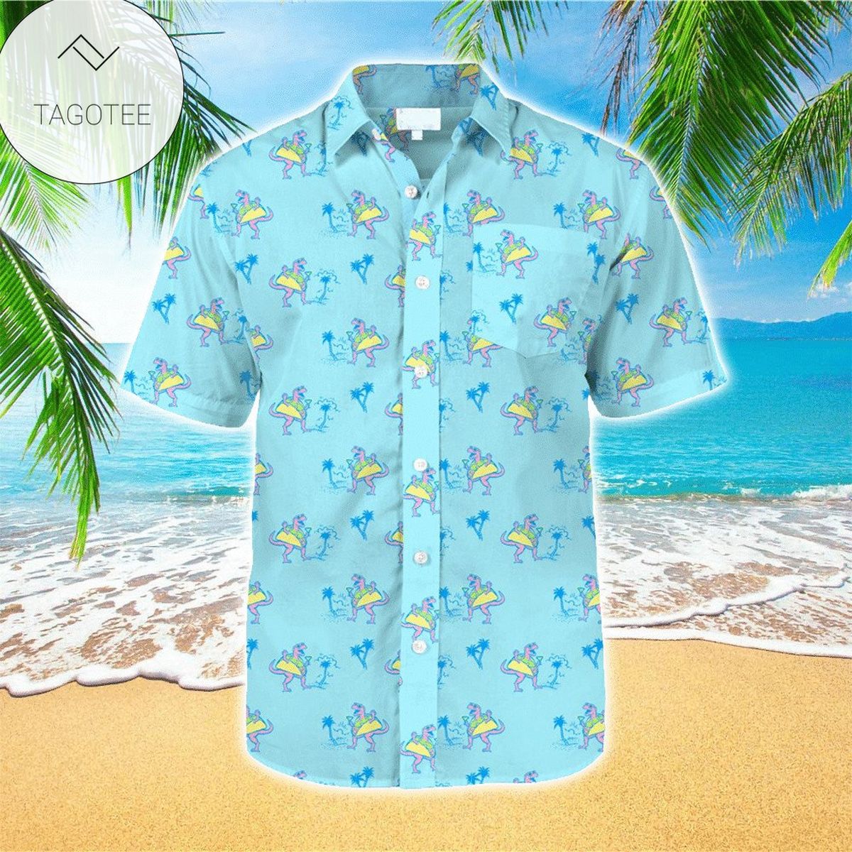 Dinosaurs Lover Graphic Print Short Sleeve Hawaiian Casual Shirt