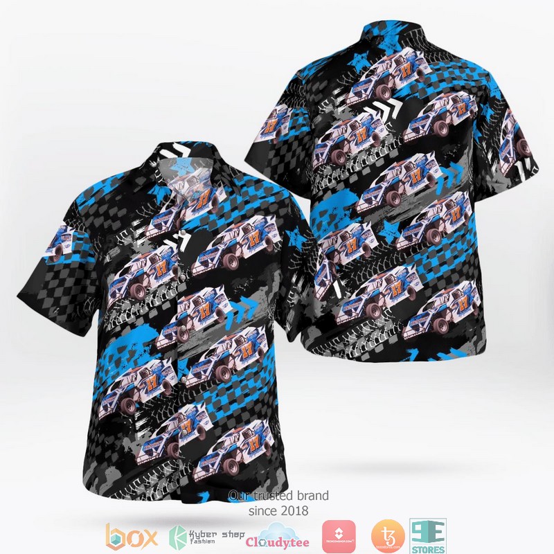 Dirt Track Racing 6 With Car And Flag Pattern Hawaiian Shirt