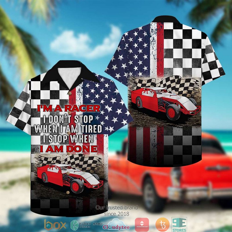 Dirt Track Racing Car and Flag Pattern Hawaiian Shirt