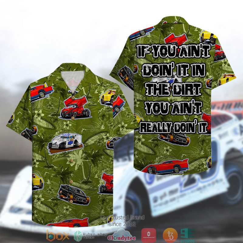 Dirt Track Racing Car and Flag Pattern Hawaiian Shirt