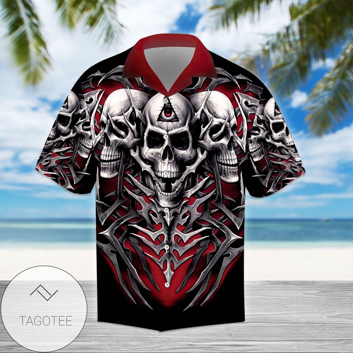 Discover Cool Skull Halloween Red Skull 3d All Over 2022 Authentic Hawaiian Shirt