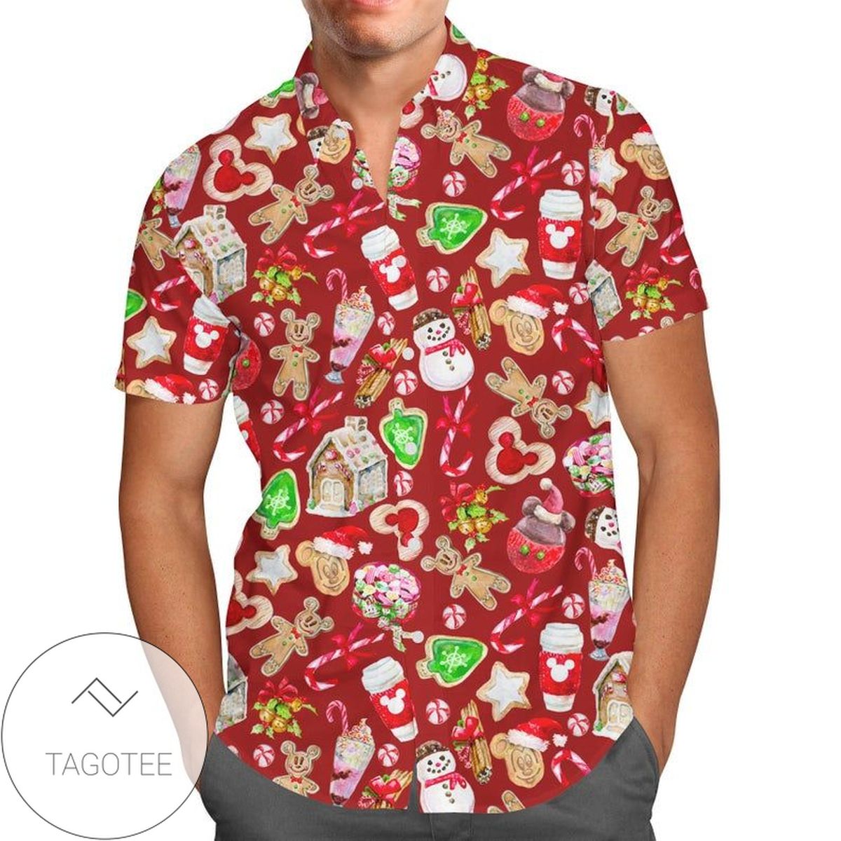 Disney Christmas Snack Goals Christmas Disney For men And Women Graphic Print Short Sleeve Hawaiian Casual Shirt