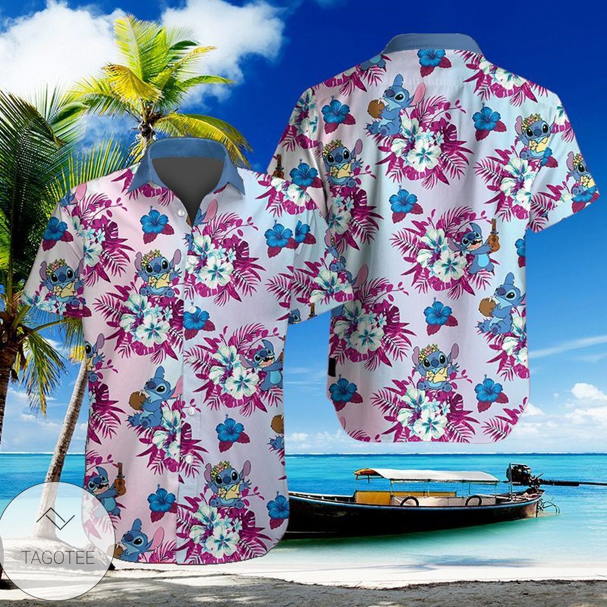 Disney Lilo And Stitch Pink And Blue Pastel Hawaiian Shirt