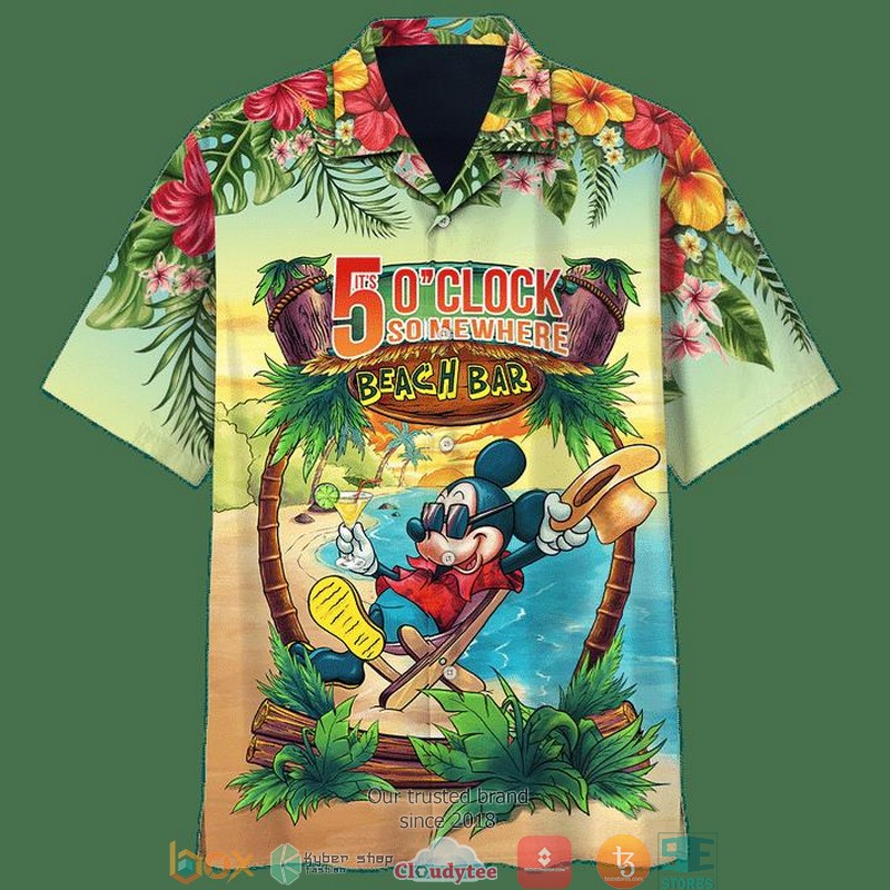 Disney Mickey Mouse In The Beach It’s 5 o’clock Somewhere Short Sleeve Hawaiian shirt