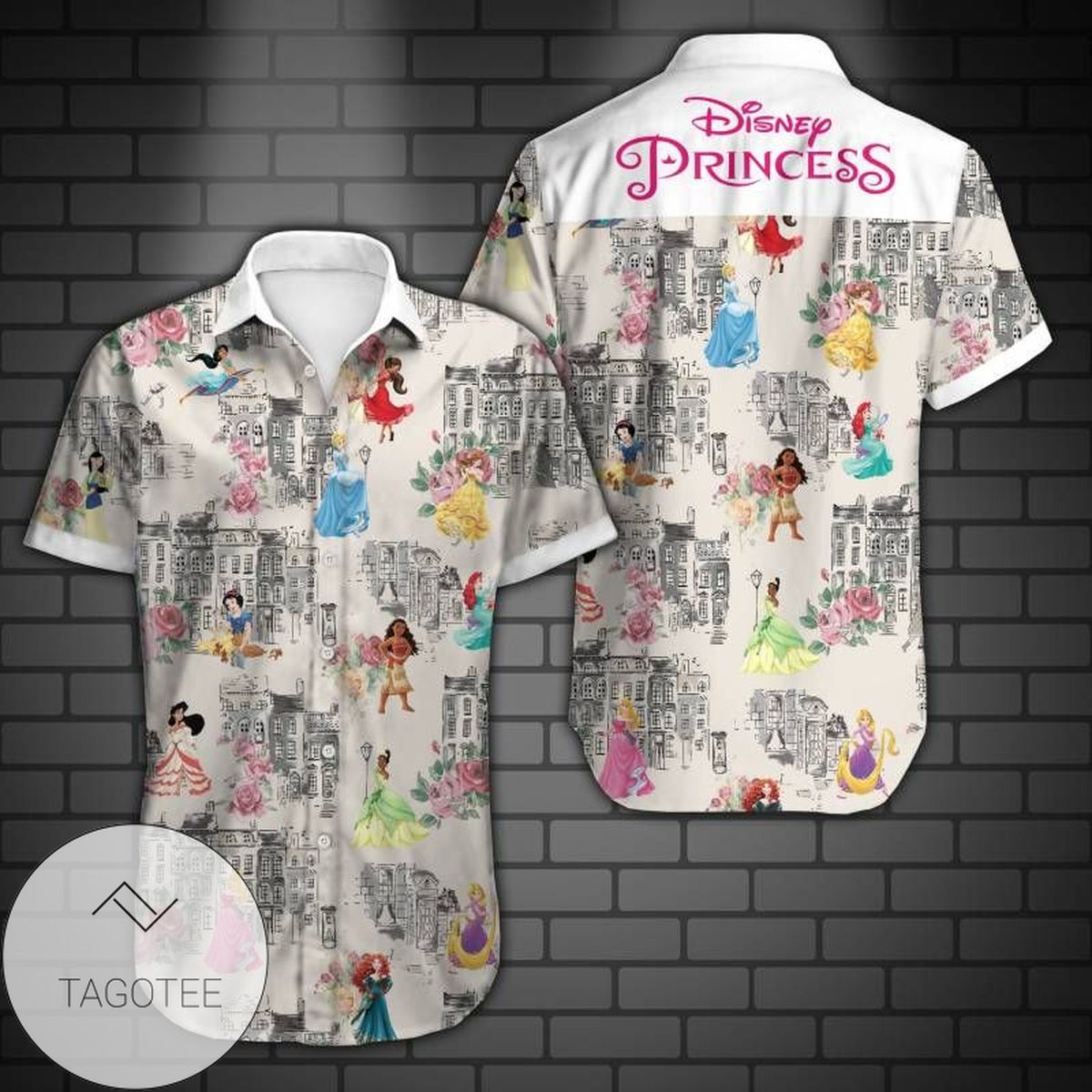 Disney Summer Mickey Mouse And Minnie Mouse Hawaiian Graphic Print Short Sleeve Hawaiian Casual Shirt