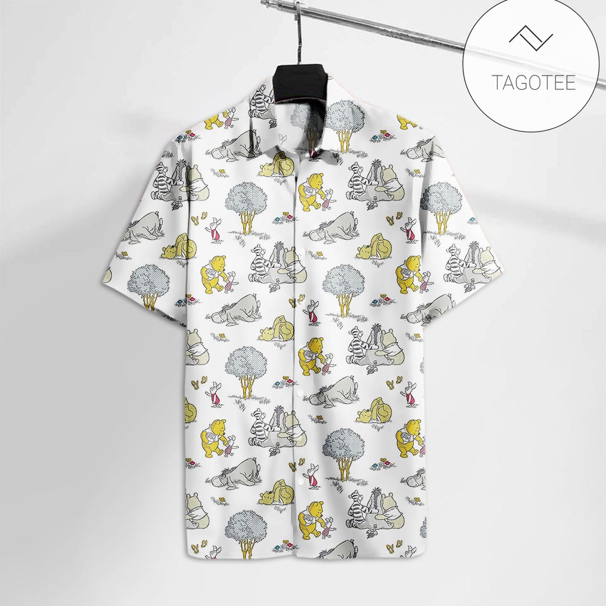 Disney Winnie The Pooh Graphic Print Short Sleeve Hawaiian Shirt