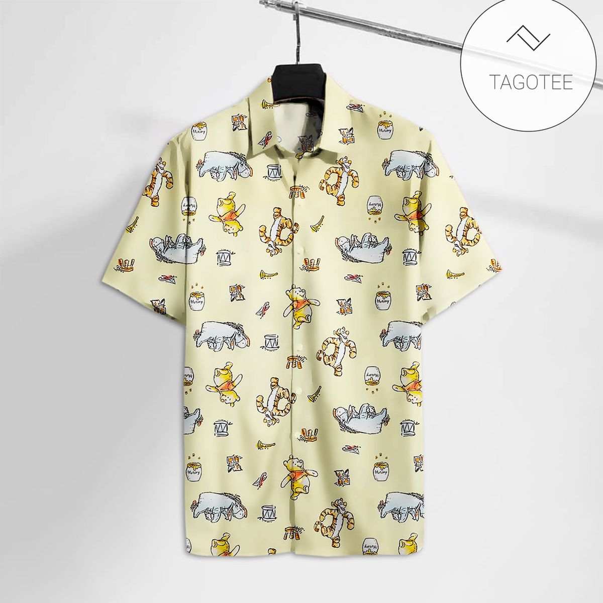 Disney Winnie The Pooh Graphic Print Short Sleeve Hawaiian Shirt