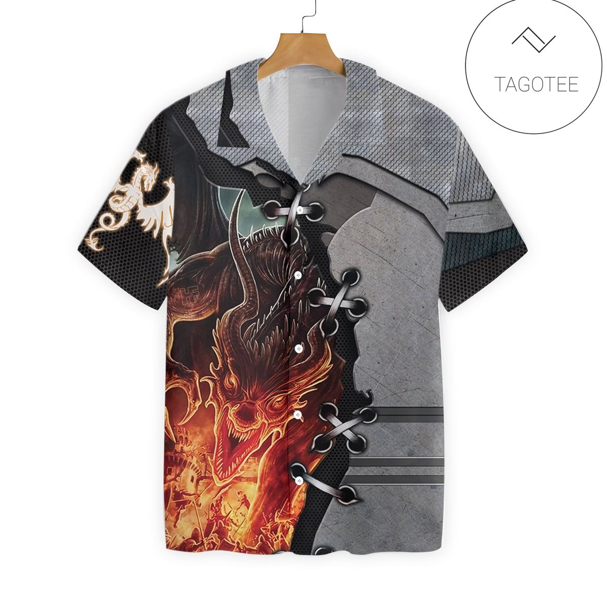 Dnd Hawaii Shirt Fire Dragon Stitches Grey Hawaiian Aloha Shirt