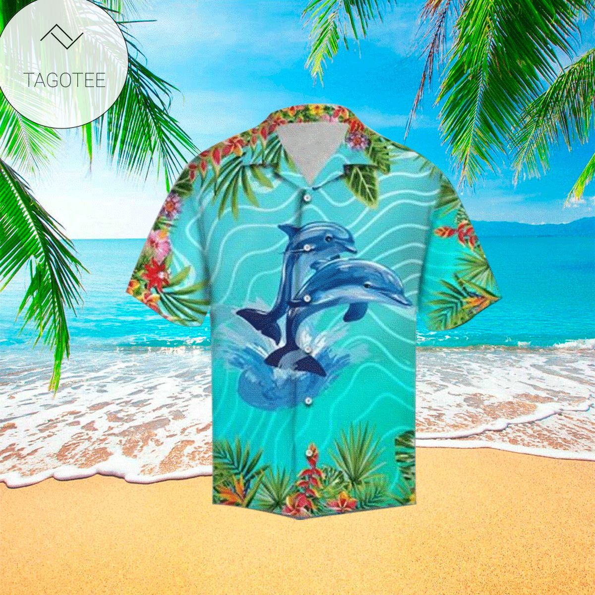 Dolphin Sunset For Men And Women Graphic Print Short Sleeve Hawaiian Casual Shirt