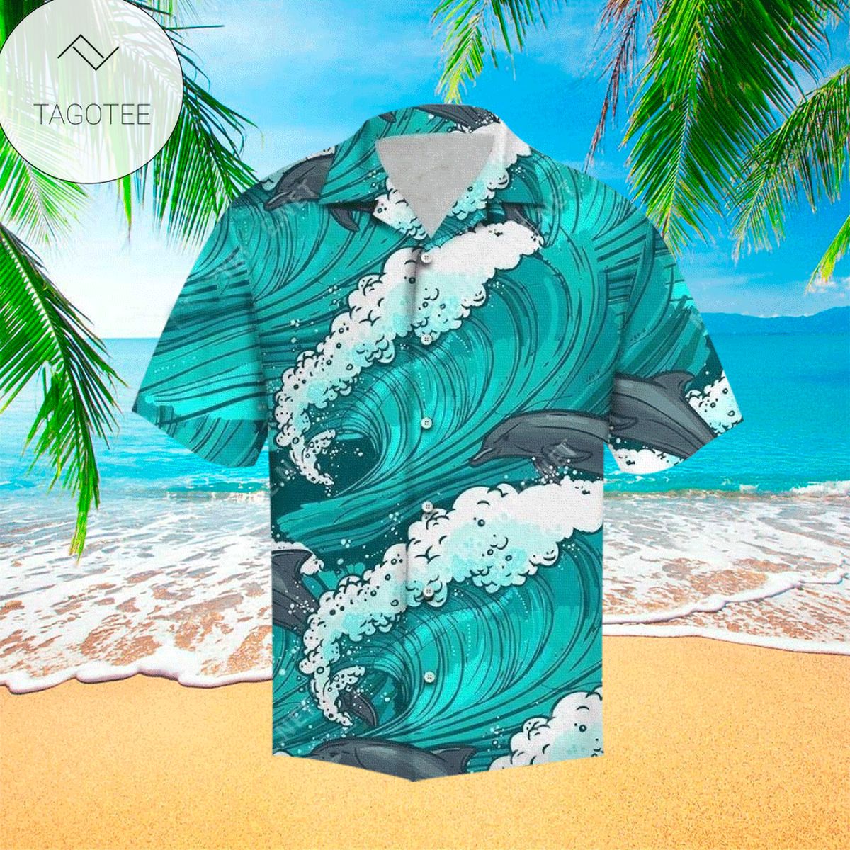 Dolphin Sunset For Men And Women Graphic Print Short Sleeve Hawaiian Casual Shirt