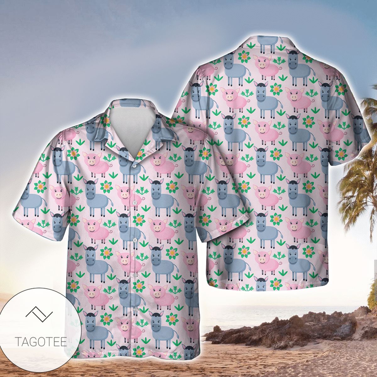 Donkey Funny Hawaiian Graphic Print Short Sleeve Hawaiian Casual Shirt