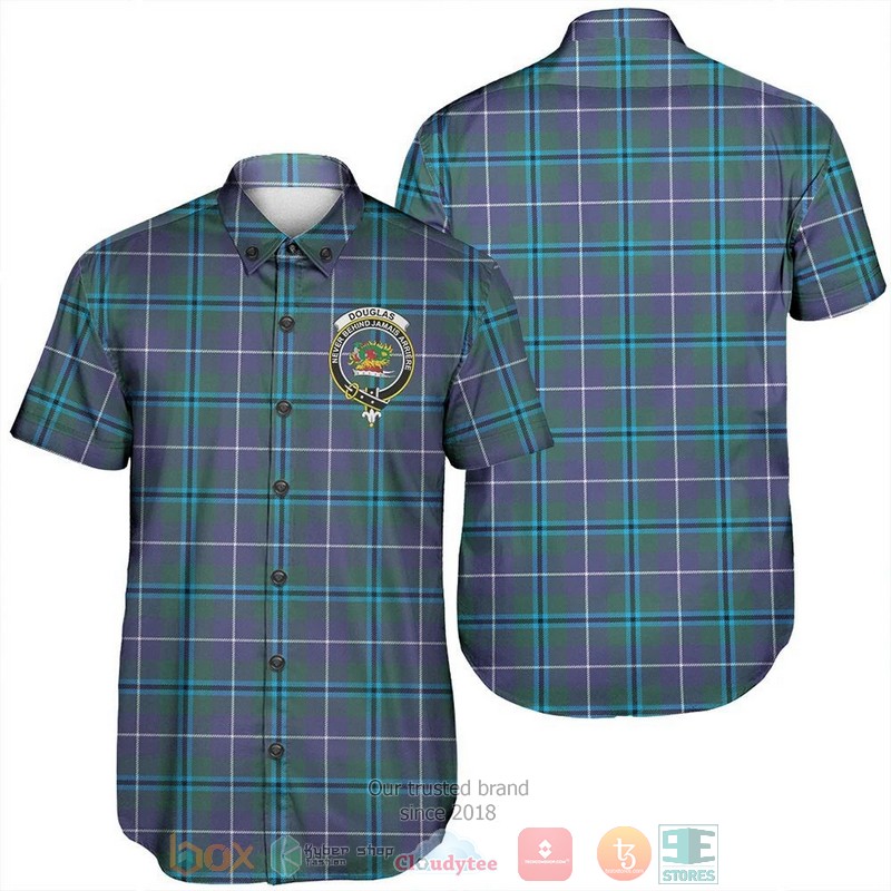 Douglas Grey Modern Tartan Crest Short Sleeve Hawaiian Shirt