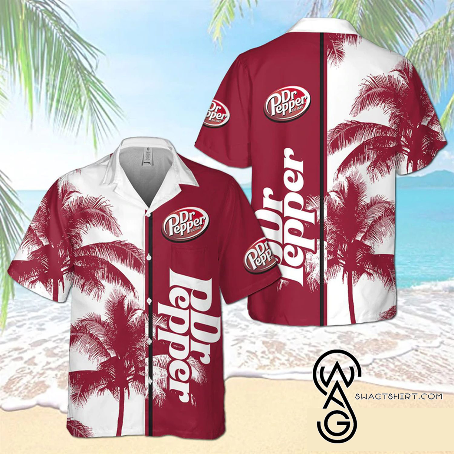 Dr Pepper Palm Tree All Over Print Summer Vacation Hawaiian Shirt