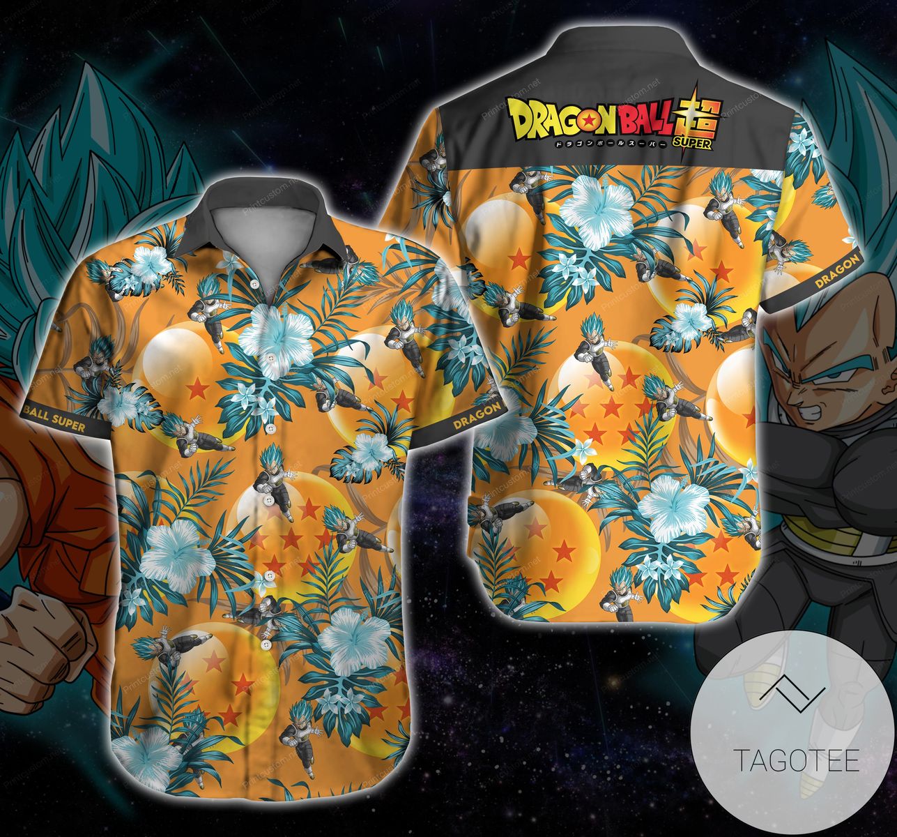 Dragon Ball Super Vegeta Hawaiian Graphic Print Short Sleeve Hawaiian Casual Shirt