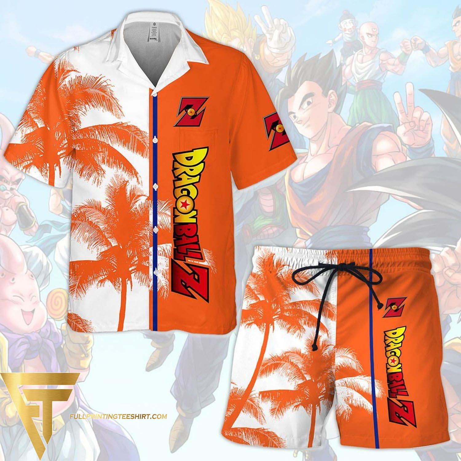 Dragon Ball Z Palm Tree All Over Print Summer Vacation Hawaiian Shirt And Beach Shorts