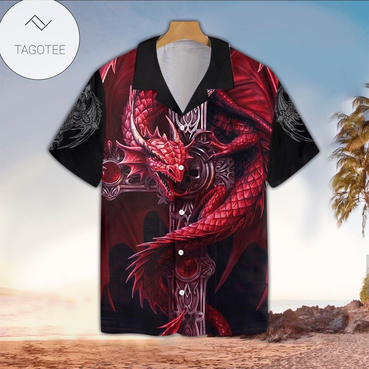 Dragon Fire Print Short Sleeve Hawaiian Casual Shirt