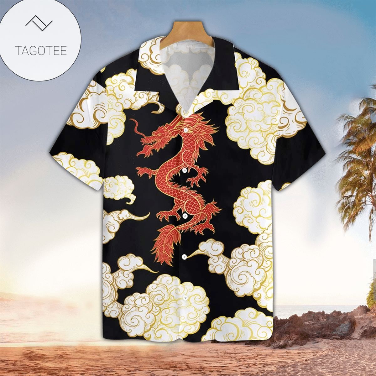 Dragon Island Drinking Viking Hawaiian Graphic Print Short Sleeve Hawaiian Casual Shirt