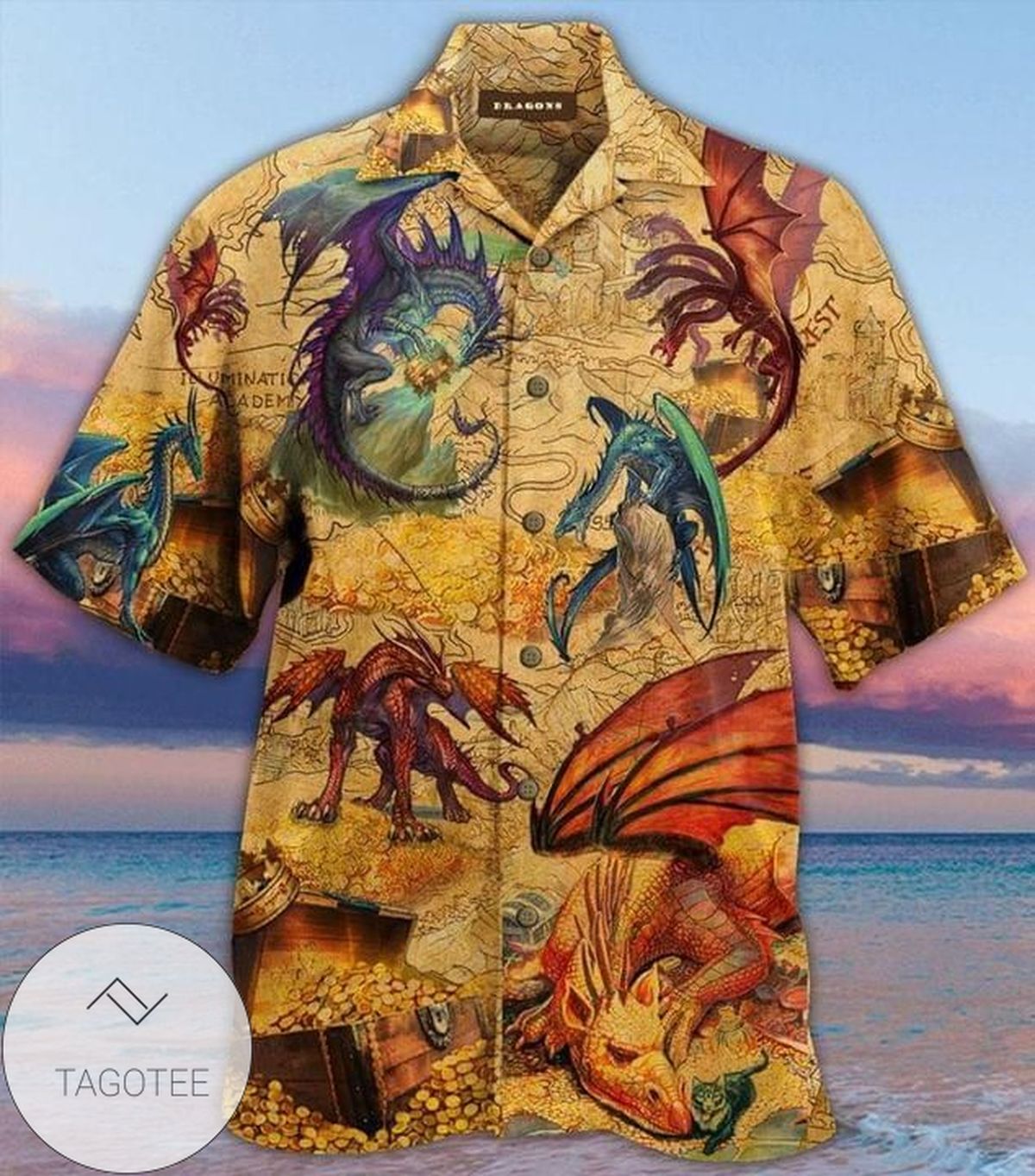 Dragon Island Drinking Viking Hawaiian Graphic Print Short Sleeve Hawaiian Casual Shirt