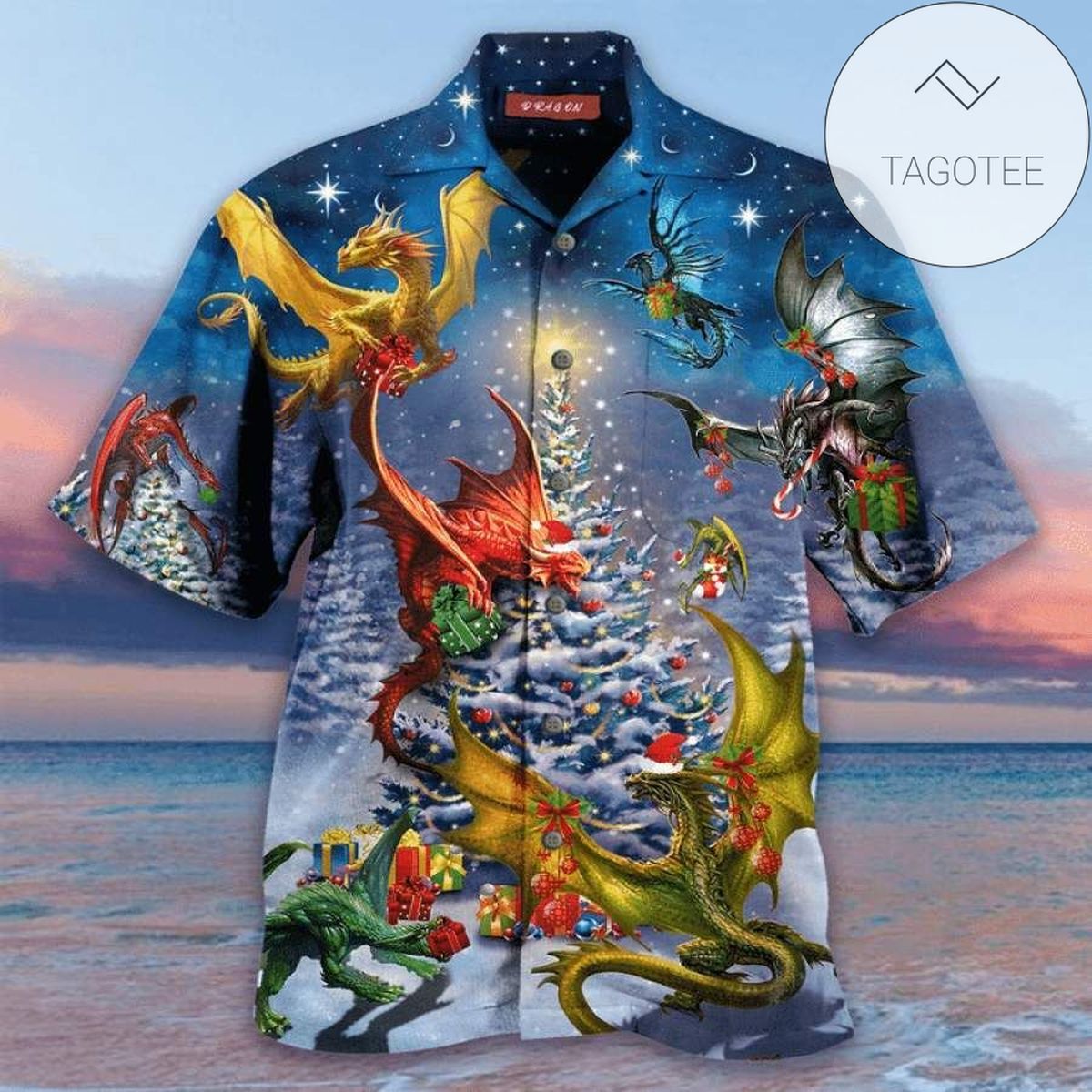 Dragons 2 Print Short Sleeve Hawaiian Casual Shirt