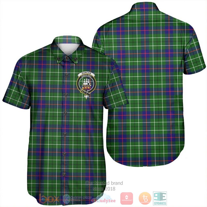 Dundas Modern Tartan Crest blue green checked pattern Hawaiian Shirt