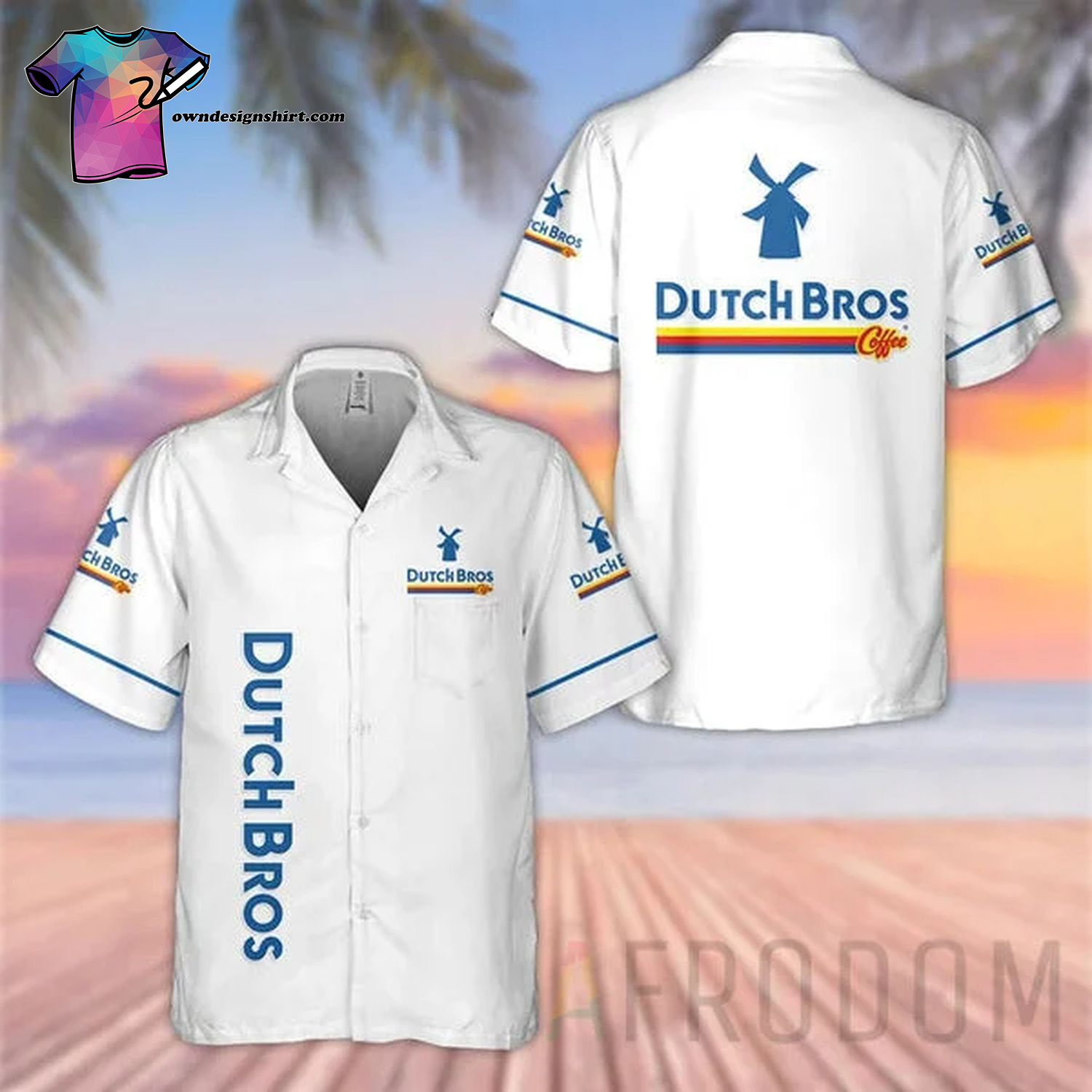 Dutch Bros Basic Printed White Summer Outfits Hawaiian Shirt