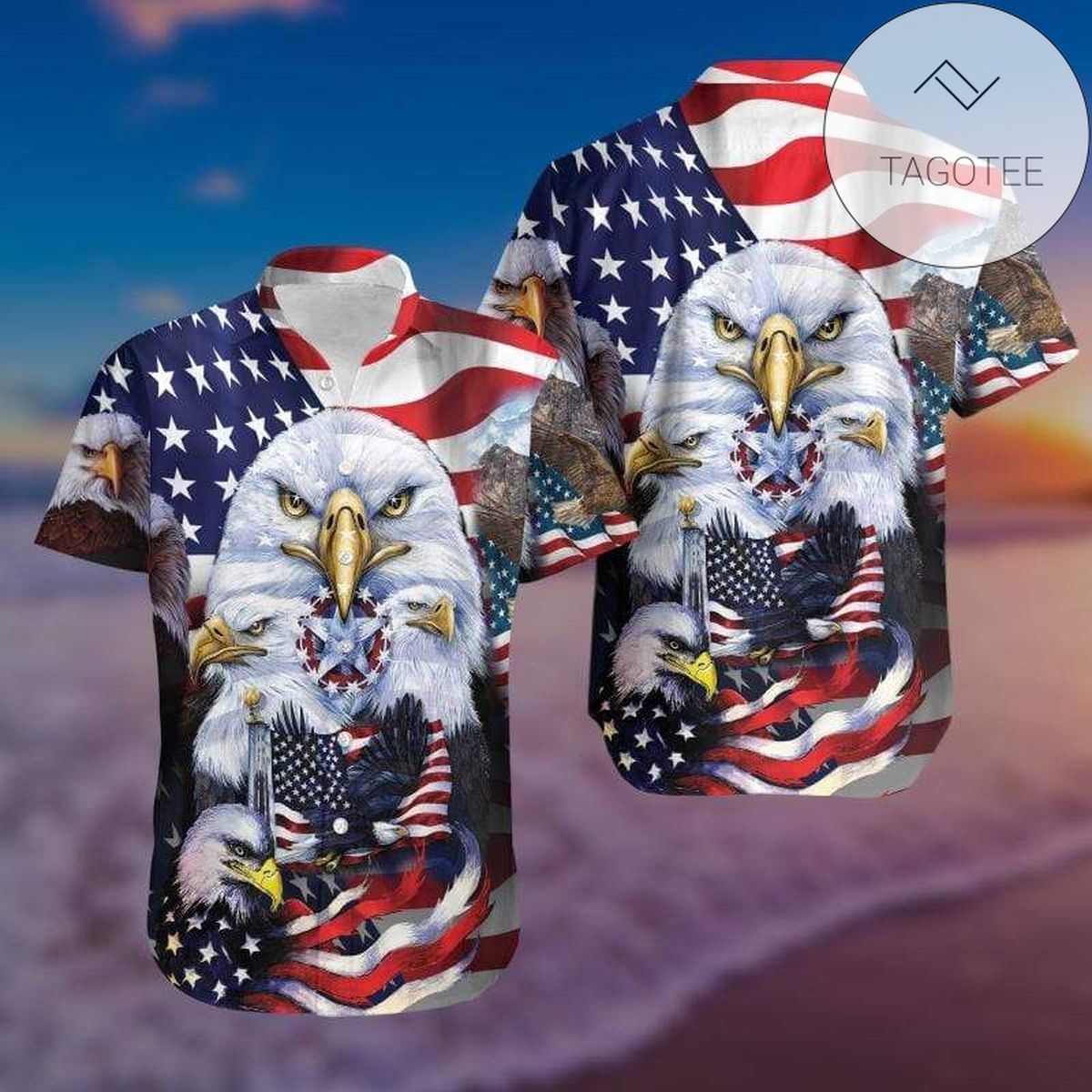 Eagle American Flag 4th Of July Independence Day Southern Translations Ya’ll Two Or More People Graphic Print Short Sleeve Hawaiian Casual Shirt