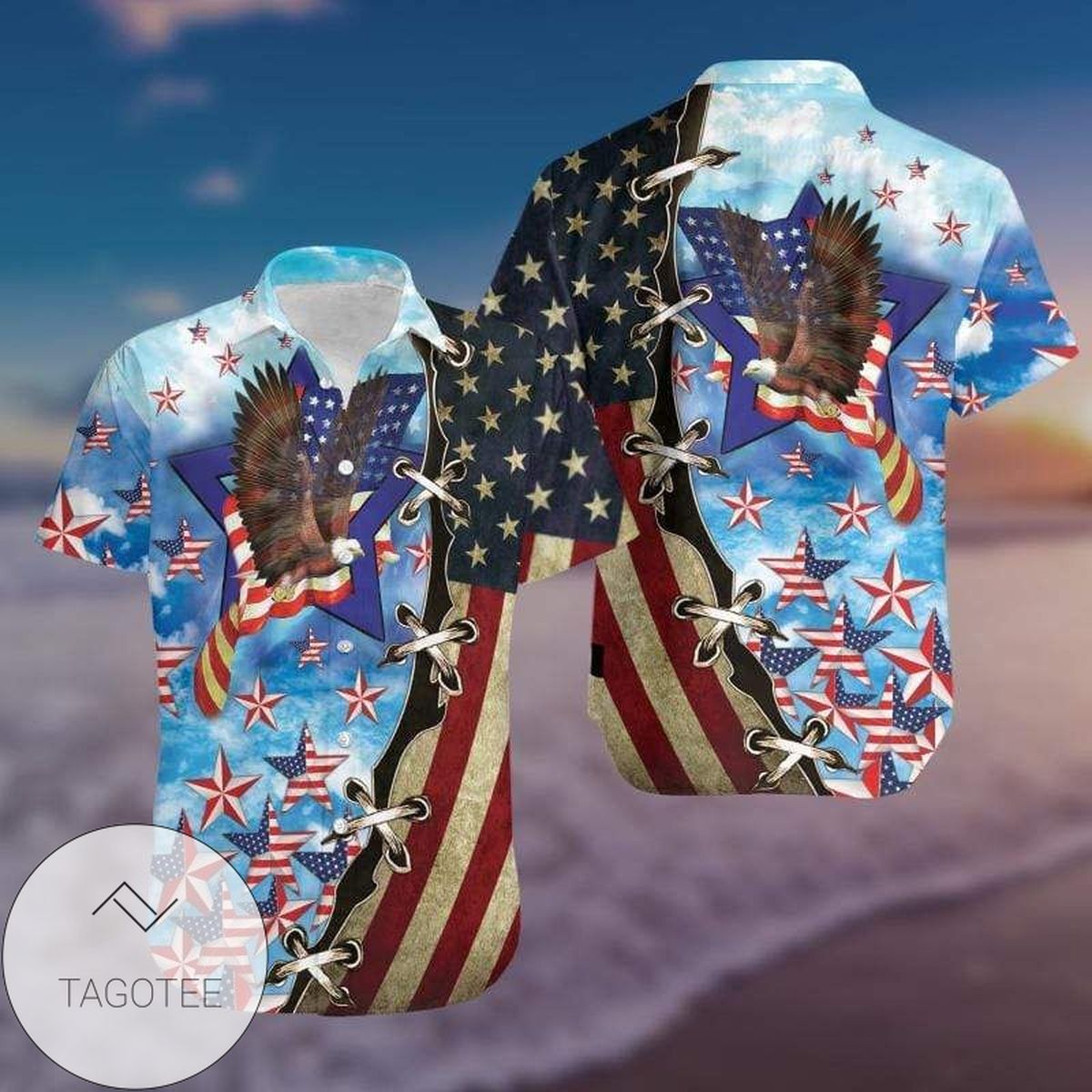 Eagle American Flag 4th Of July Independence Day Southern Translations Ya’ll Two Or More People Graphic Print Short Sleeve Hawaiian Casual Shirt