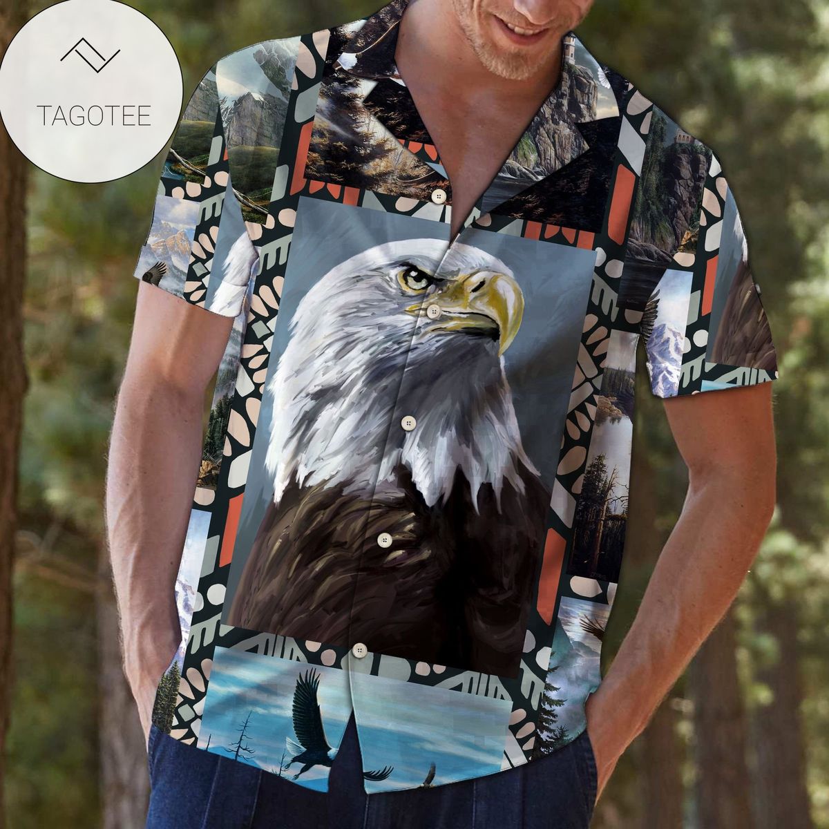 Eagle I’ll meet you in paradise don’t be late Print Short Sleeve Hawaiian Casual Shirt