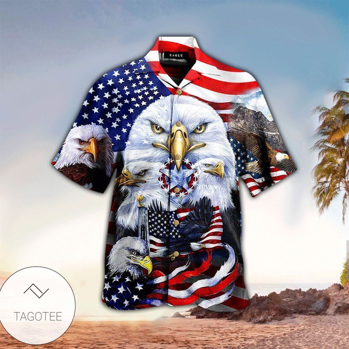 Eagles Patriotic USA American Flags Aloha Hawaiian Shirt