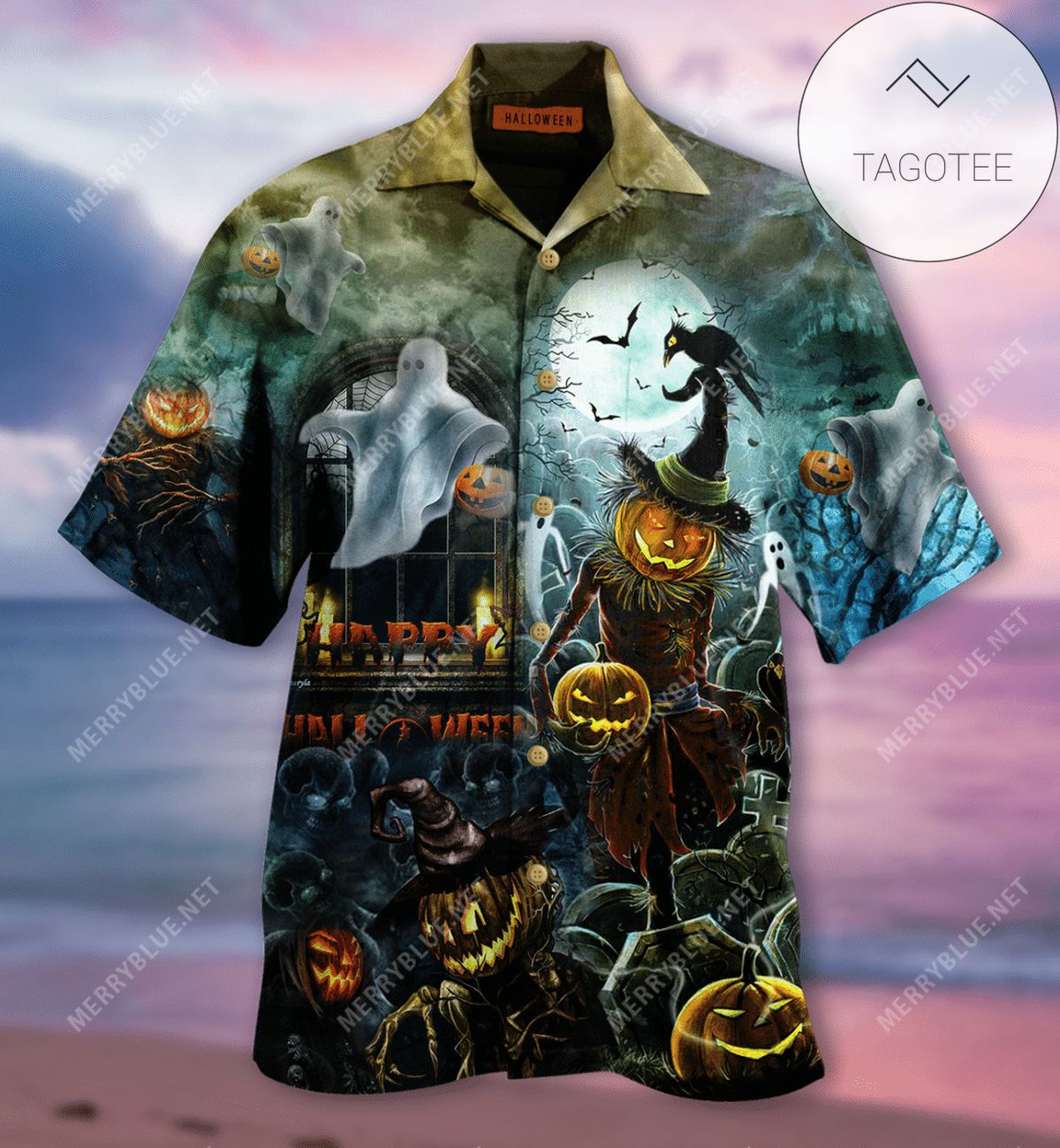 Everyday Is Halloween Skull Pumpkin Lantern Black Cat Skeleton Black Orange Unisex Hawaiian Shirts