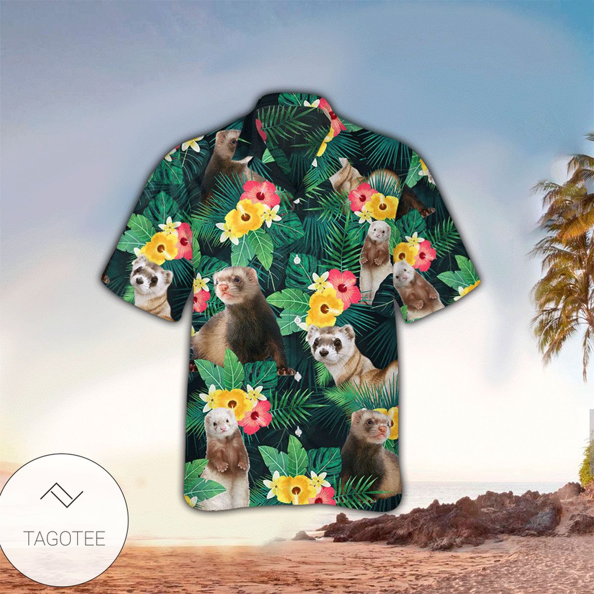 Ferret Pattern Print Design Hawaiian Shirt