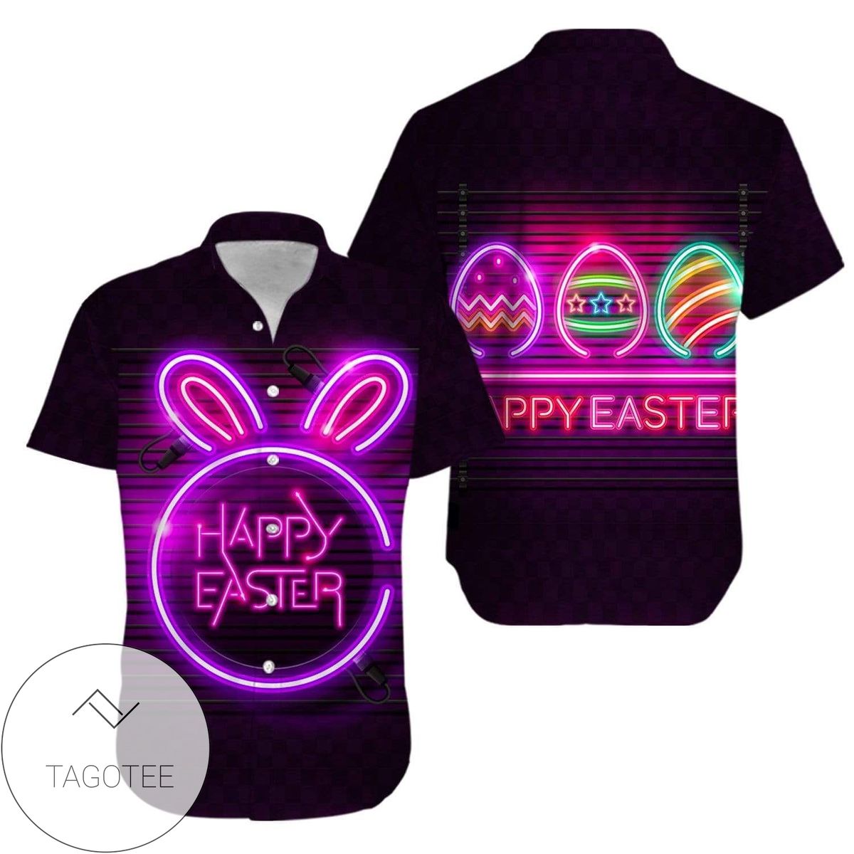 Find Bunny Icon Neon Happy Easter Day Hawaiian Aloha Shirts V