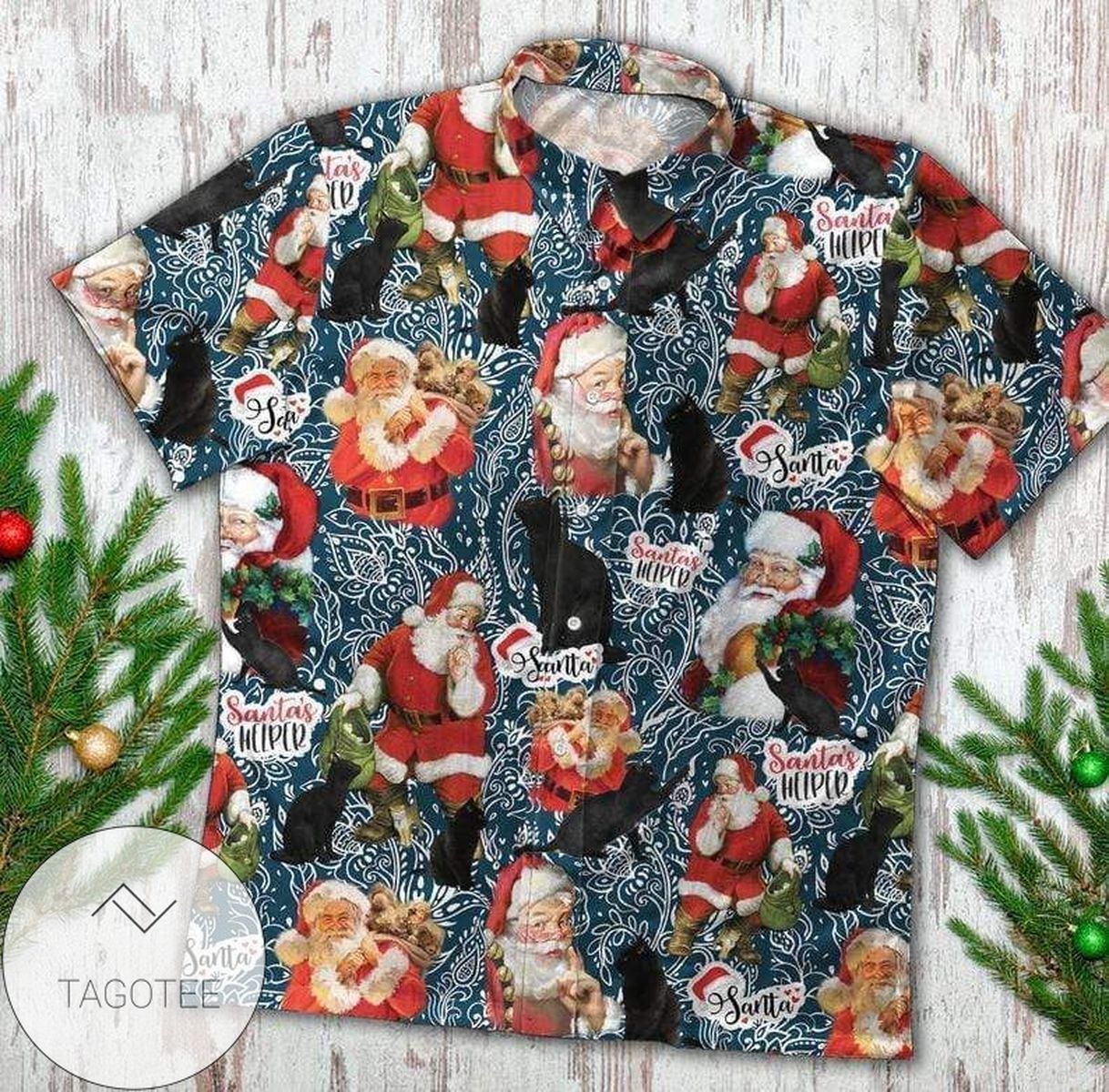 Find Funny Santa Claus Surfing Dolphin Summer Hawaiian Aloha Shirts H