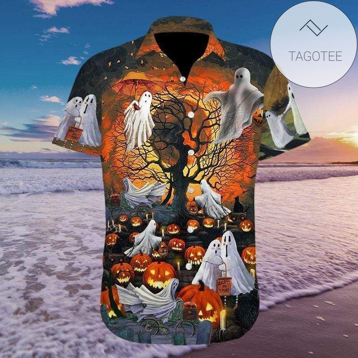 Find Halloween Colorful Light Cat And Pumpkin Authentic Hawaiian Shirt 2022