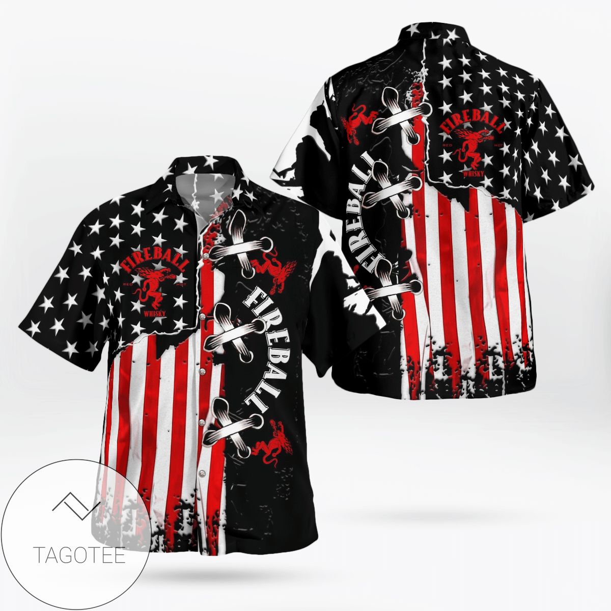 Fireball All Over Print 3D Hawaiian Shirt – American Flag Color