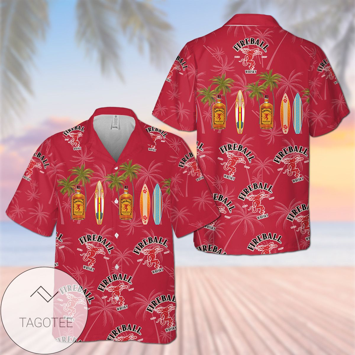 Fireball All Over Print 3D Hawaiian Shirt – Red