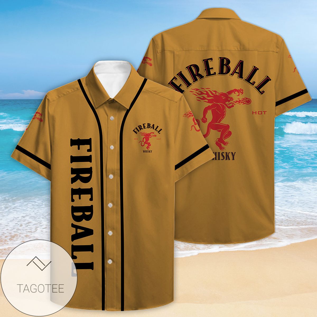 Fireball Cinnamon Whisky All Over Print 3D Hawaiian Shirt – Red