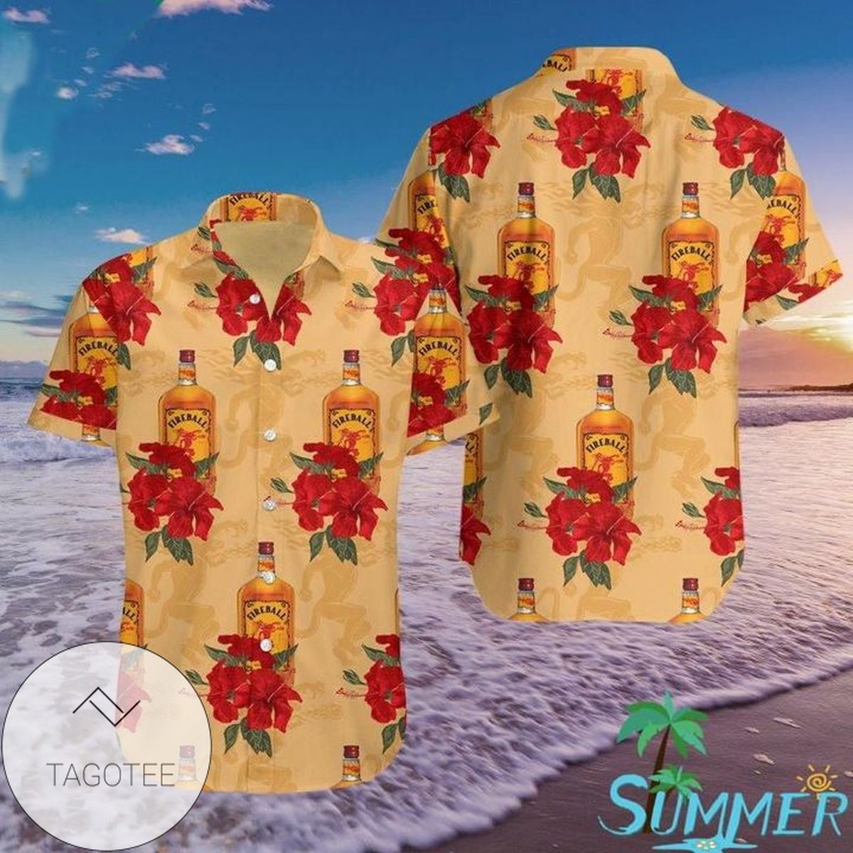 Fireball Aloha Hawaiian Graphic Print Short Sleeve Hawaiian Casual Shirt